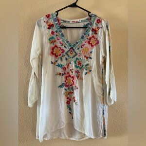 Johnny Was embroidered sheer blouse.